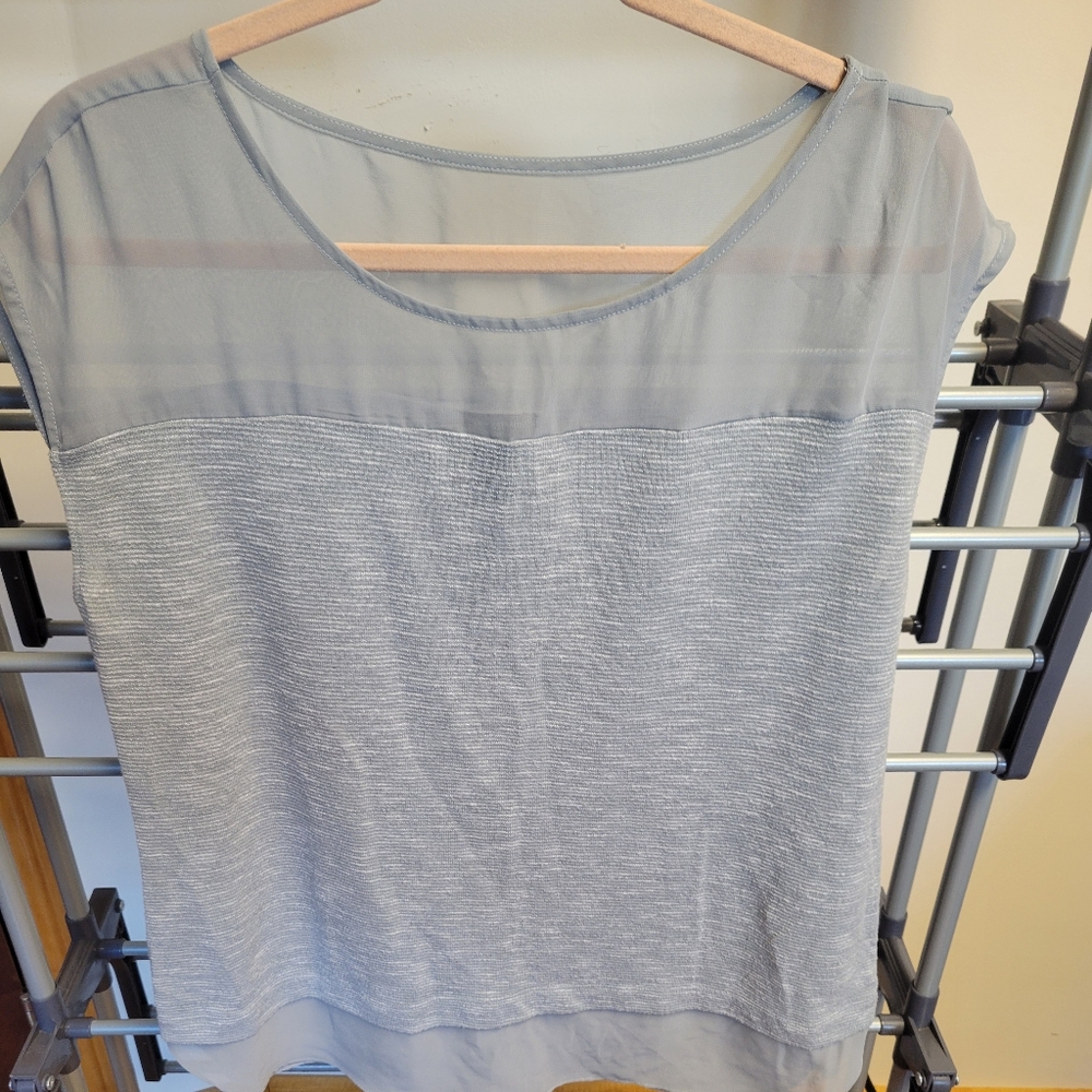 EUC pale gray blouse with illusion top